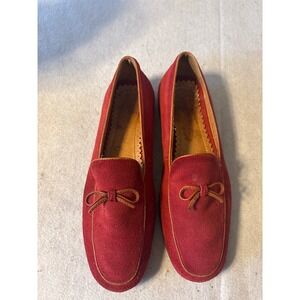 Lands' End Suede Driving Loafers Womens Red Good Bow Slip On Flats sz 8.5